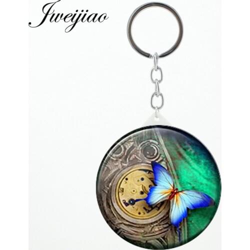 JWEIJIAO Butterfly and clock key chain Mirrors Biological Evolution Theory Tools Accessories Mini makeup mirrors FQ291
