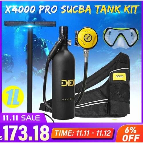 DIDEEP Scuba Diving Cylinder 1L Oxygen Tank Set Respirator Air Tank With Hand Pump & Diving Mask for Snorkeling Diving Equipment