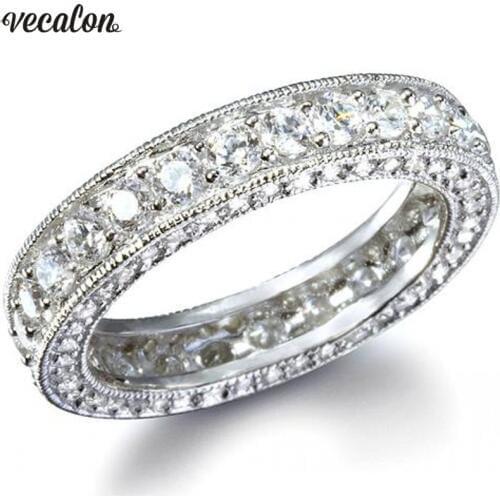 Vecalon Vintage Eternity Promise ring 925 Sterling Silver AAAAA Cz wedding band rings For women men Party Finger Jewelry Gift