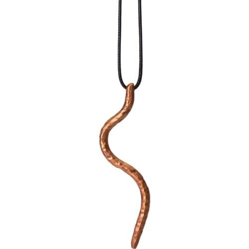 Hand Hammered Pure Copper Solid Pendant Snake Shape Sweater Necklace Size Adjustable Metal Puck Style Unisex For Men Women