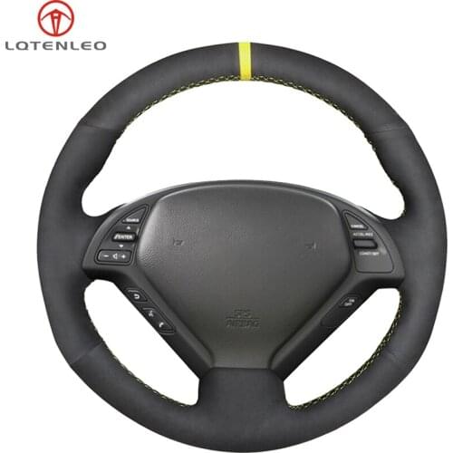 LQTENLEO Black Suede Car Steering Wheel Cover For Infiniti G G25 G35 G37 EX EX35 EX30 EX37 Q Q40 Q60 2014-2018 QX50 2013-2018