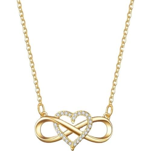 Fashion Romantic Rose Gold Silver Colour Heart-Shaped Lucky 8 Diamond Love Heart Pendant Necklace Jewelry