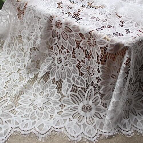 LASUI NEW 1.5*3m=1 piece Embroidery flower black white eyelash lace fabric French Wedding Dress skirt Accessories C0253