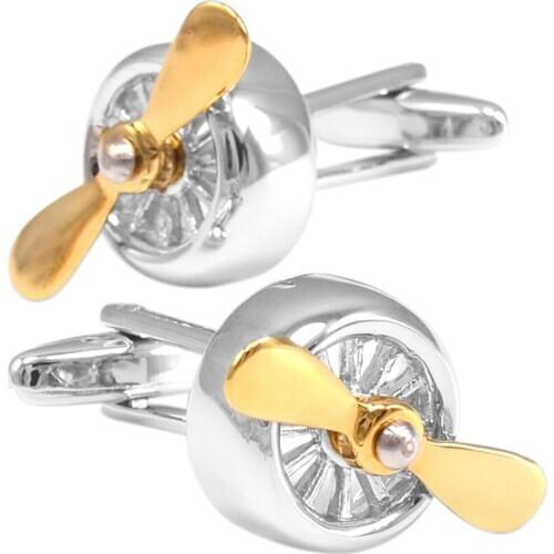 Novelty Amazing Fan Leaf Rotation Propeller Shaped Men Shirt Cufflinks 1Pair
