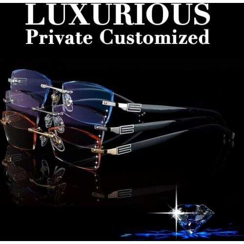 New Brand Designer Rhinestone Eyeglass Simple Men Clear Lens Anti Reflective Rimless Optical Glasses Prescription Spectacles 644