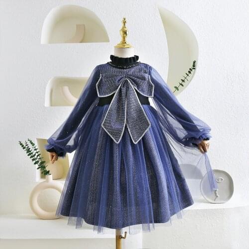2021 fall girl big bow dresses Fashion design Princess dress 5pcs/lot 3-9Year