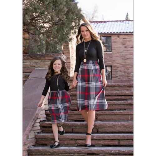 Mother Daughter Dresses Matching Family Outfits Mother Kids Matches Plaid Outfit Long Sleeve Mom and Daughter Dress Baby Clothes
