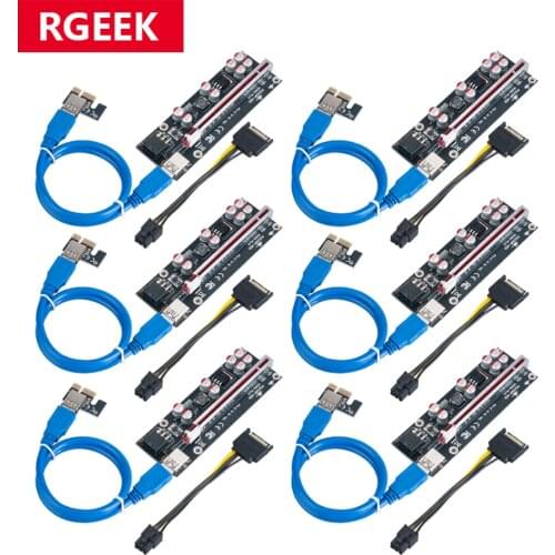 RGEEK 6pcs Newest 009S PLUS USB 3.0 PCI-E Riser VER009 Express 1X 4x 8x 16x Extender pcie Riser Adapter Card SATA 15pin to 6 pin