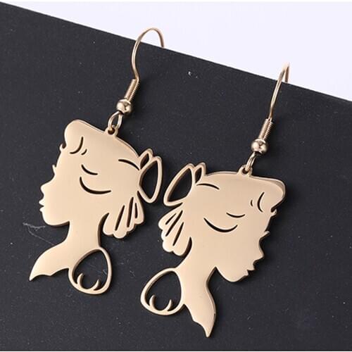 Skyrim Cute Little Girl Drop Earrings Fashion Stainless Steel Black Gold Color Statement Dangle Earring Jewelry for Women Girls
