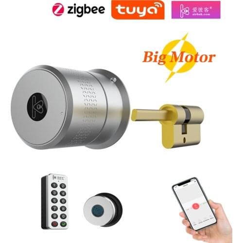 Smart Remote Control Automatic Bluetooth-compatible Cylinder Lock Big Motor EU Type Airbnk Fingerprint Tuya Zigbee Optional