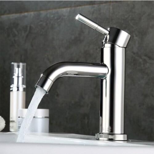 304 Stainless Steel Bathroom Faucet Polished Sliver Hot Cold Water Mixer Tap Lavatory Bathroom Basin Faucets for Washroom Hotel