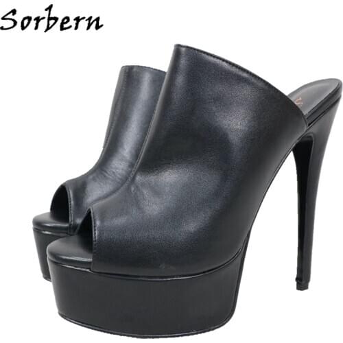 Sorbern Open Toe Slip On Women Mules High Heels Slippers Platform Stilettos Plus Size 12 Custom Colors Sexy Fetish Slides Female