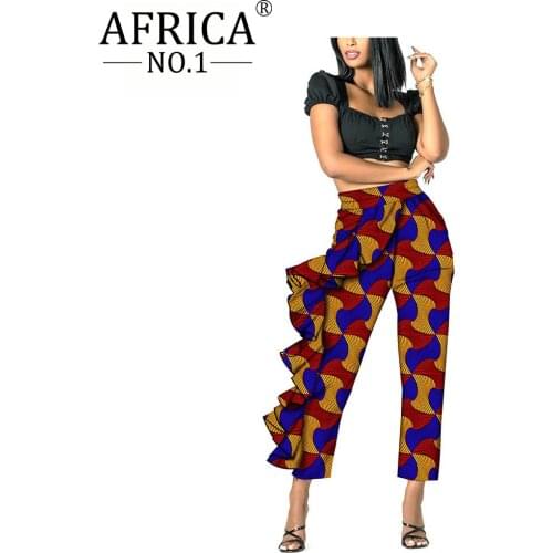 African Women fashion Pants africa Traveler ankara print calf length pants with pleated wax batik casual plus size S1921006