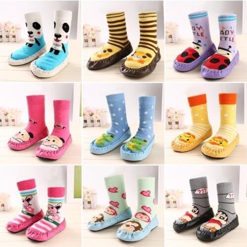 Cat Baby warm slip-resistant Faux Leather floor walking socks kids infant socks boys girls winter warmer unisex for children