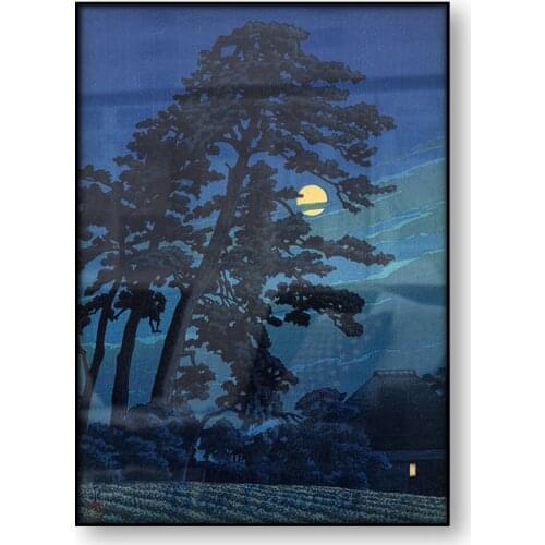 Japanese Art Poster Canvas Print Full Moon in Magome Kawase Hasui Woodblock Print Asian Art Reproduction Wall Art Home Decor