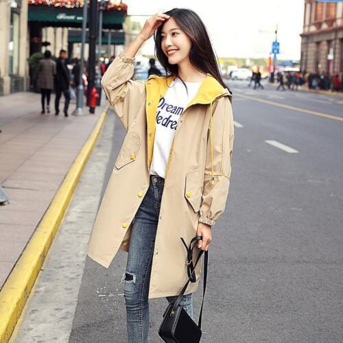 2020 Spring Autumn Trench Coat for Women Casual Hooded Windbreaker Female Overcoat Long Coat Female Slim Outwear Plus Size P706