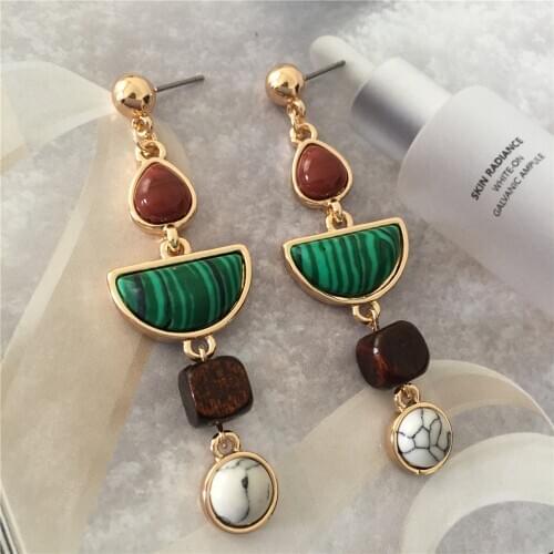 Vintage Design Geometric Irregular Marble Pattern Stone Sice Resin Long Drop Acetate Earring for Women Girls Party Jewelry