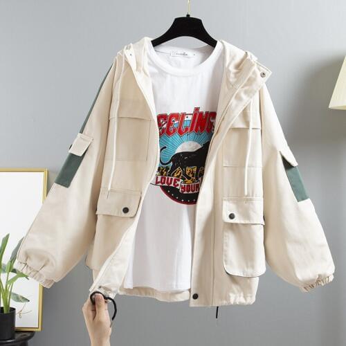 2019 Spring Autumn New Women Trench Coat Loose Large Size BF Hooded Overcoat Casual Windbreaker Female Outerwear Basic Coat R340
