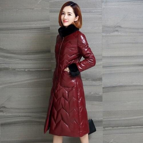 Genuine Leather Mink Fur Collar Down 2020 Winter Jacket Women 100% Sheepskin Coat Female Long Coats MY3749