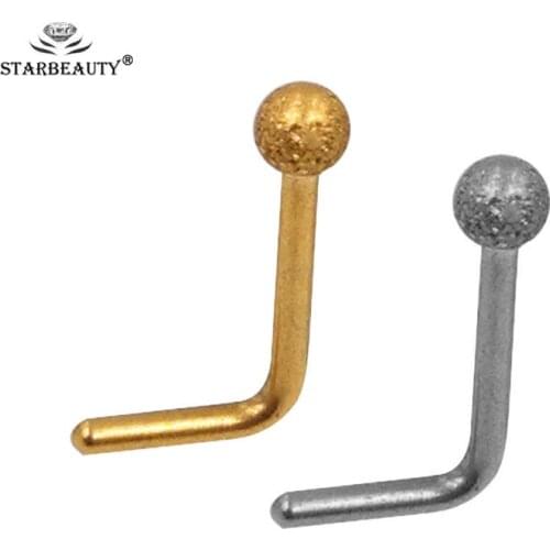 1Pc Frosted surface L Nose Stud 1PC 20G Steel Nose Rings Nariz Earrings Nostril Piercings CZ Opal Piercing Nose Screw