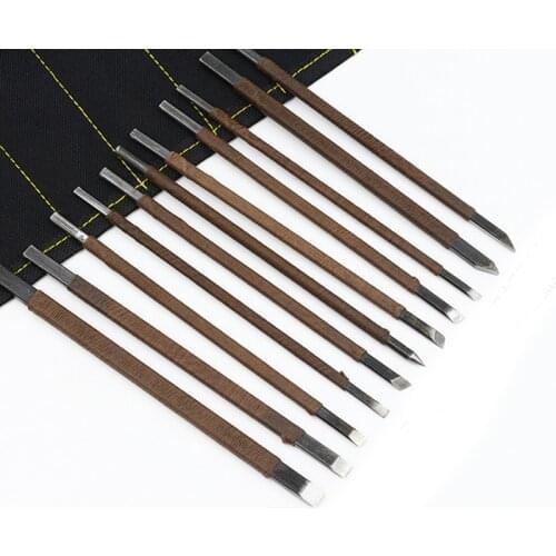 11 Pcs/set Stone Carving Knife Tool Set Multi-function Manganese Steel Woodworking graver Hand Tools for Carving Enthusiasts