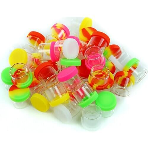 15pcs 6ml silicone lid glass container jar non-stick dab container for creams wax oil dab jars portable storage tank