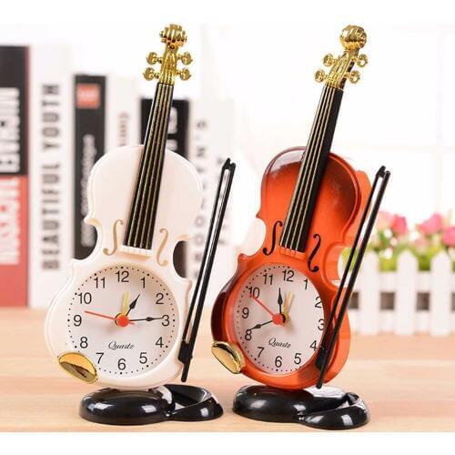 2 Colors Creative Instrument Table Clock Student Violin Gift Home Decor Fiddle Quartz Alarm Clock Desk Plastic Craft