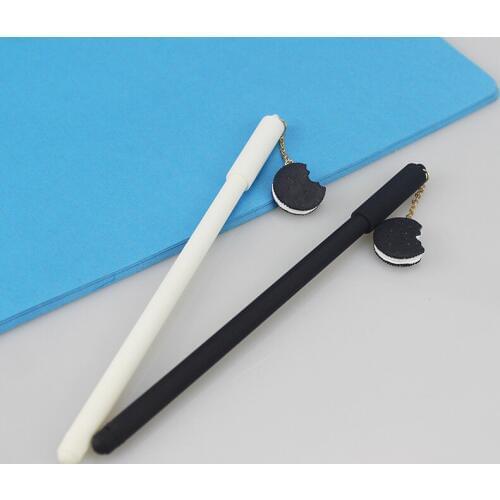 2 pcs Gel Pens Cartoon Oreo Pendant black colored gel-ink pens for writing Cute stationery office school supplies 0.5mm