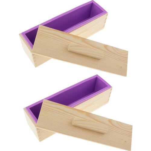 2x 900g Rectangle Silicone Soap Loaf Mold Wooden Box DIY Making Tools Purple