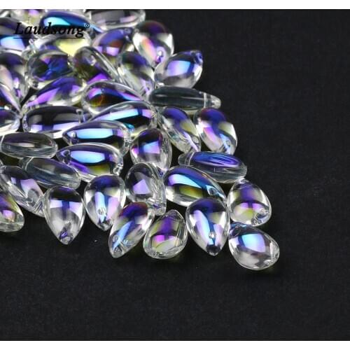 50/30PCS Blue Transparent Water Drop Shape Glass Beads For DIY Fashion Jewelry Necklace Making Accessories Loose Beads Wholesale