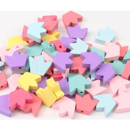 50pcs Mixed Crown Pattern Natural Wooden Spacer Beads For Jewelry making DIY 13x16mm KL40
