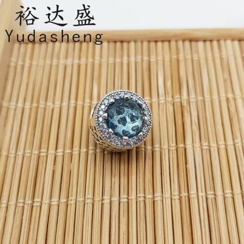 925 Sterling Silver Fashion Light Blue Glittering Charm Beaded (side Hollowed Out Love Design) Womens High-quality Jewelry