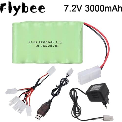 7.2V 3000mah Battery with Charger cable set For Rc Toy model Racing Cars Boats Truck AA 2800mah 7.2v Rechargeable Battery