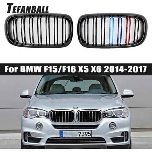 Pair Car Kidney Grill Gloss Black M Racing Grille For BMW F15/F16 X5 X6 2014 2015 2016 2017 Car Tuning Front Grills Accessories