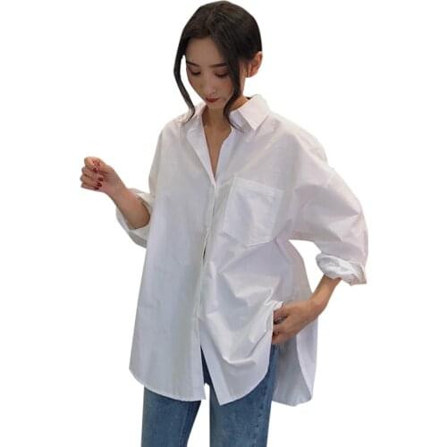 White Shirt Long Sleeve 2021 Spring Summer Fashion Casual Loose Shirts Female Streetwear Blouse Tops Plus Size Korean Tops 11187