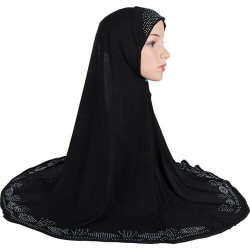 H058 Adults big size 90*80cm pray hijab with stones muslim hijab scarf islamic headscarf hat armia pull on shawl