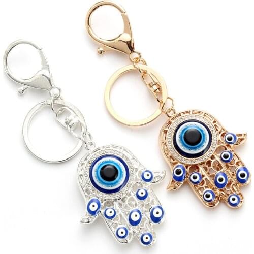 Turkish Evil Eye Keychain Palms Shape Lucky Charm Amulet Protection Tassel Car Key Chain Tree Fatima Hamsa Hand Evil Eye Pendant