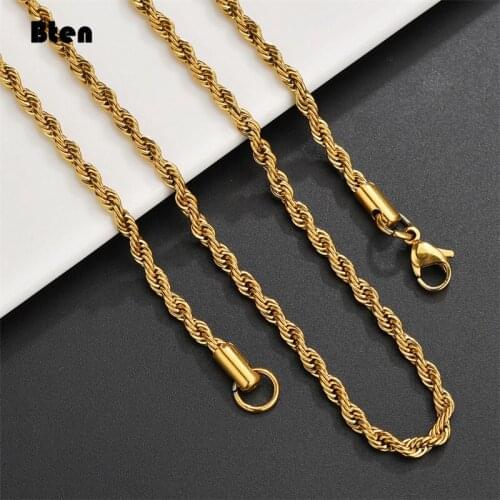 BTEN Width 2/4/6mm Stainless Steel Gold Rope Chain Necklace Statement Swag 316L Stainless Steel Twisted Necklace Chain Gold