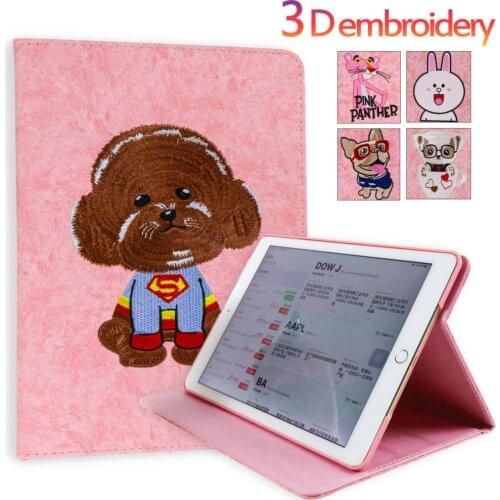 Cover for iPad Air Air 2 ,for New iPad 9.7 2017-2018 3D embroidery Cartoon PU leather Smart Stand Auto Sleep Wake Tablet Case