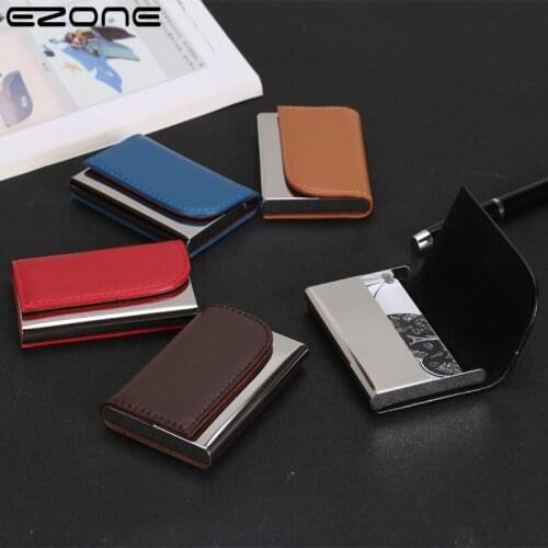 EZONE PU Leather Business Card Holder with Magnetic Buckle Slim Pocket Name Card Holder Stainless Steel Credit Card ID Case