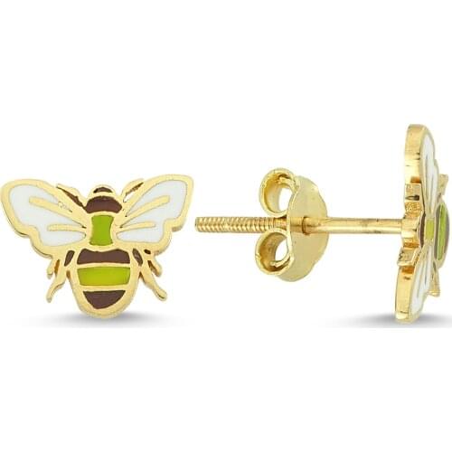 14k (585) Gold Enamel Mini Bee Child Earrings