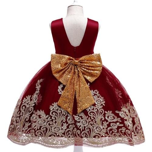 Children Dress Tutu Skirt Princess Golden Lace Girl Dress Summer Flower Girl Baby Wedding Dress 2021 Summer Autumn Costume 3-10Y