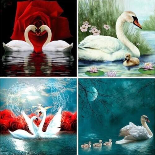 EverShine Diamond Mosaic Full Square Drill Swan Rhinestones Art Diamond Painting Animal Cross Stitch Decor For Home Handicraft