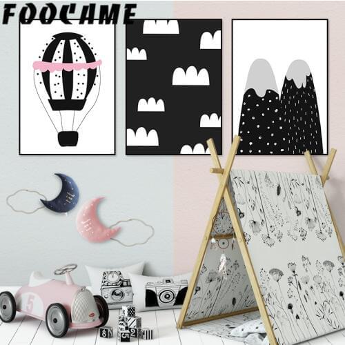 FOOCAME Cartoon Hot air Balloon Mountain Nordic Poster Print Nursery Wall Art Canvas Painting Baby Room Decoration Pictures