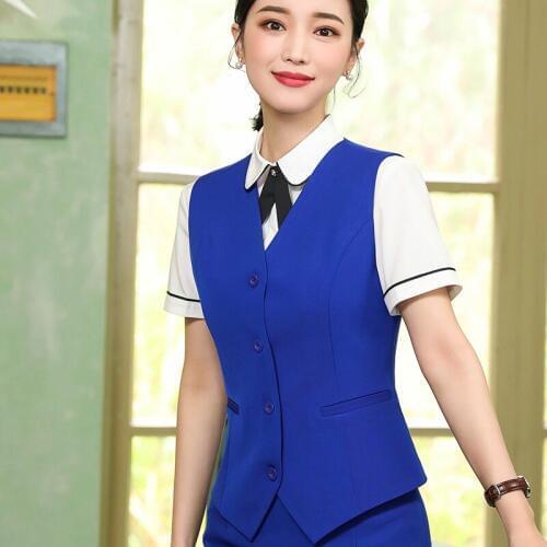 IZICFLY spring autumn New Style blue vest women Elegant Slim Business Office tops formal interview waistcoat work wear plus size