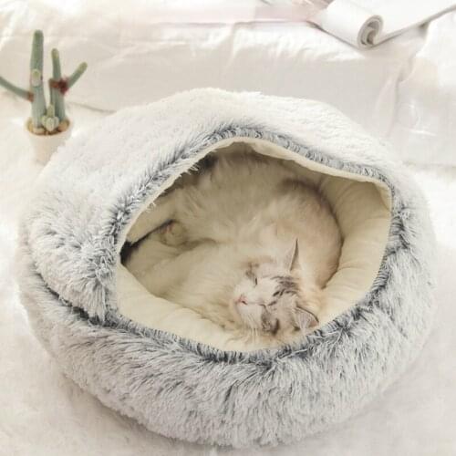 Cat Bed Round Plush Cat Warm Bed House Soft Long Plush Pet Dog Bed for Small Dogs Cat Nest 2 In 1 Cat Bed Cushion Sleeping Sofa