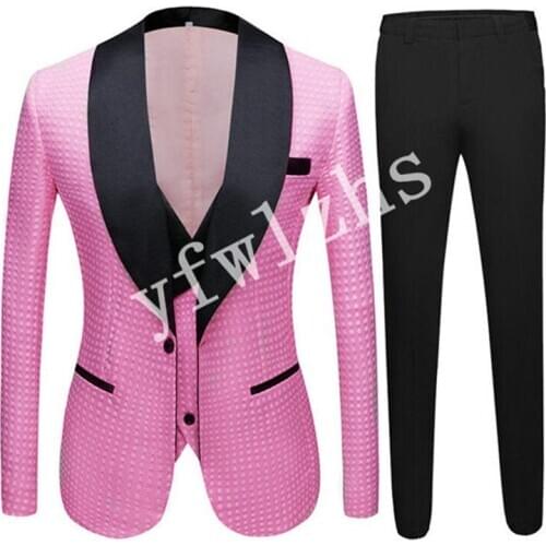 Handsome One Button Groomsmen Shawl Lapel Groom Tuxedos Wedding Dress Men Suits Blazer Prom Dinner (Jacket+Pants+Tie+Vest) A912