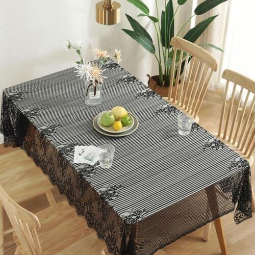 American Village Eyelash Lace Tablecloth Black White Dining Table Cloth Napkin Coffee Able Cover Rectangular Mantel Mesa