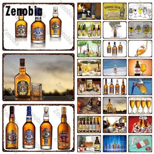 Tin Sign Metal Painting Beer Vintage Plaque Whiskey Metal Tin Signs Painting Metal Poster Wall Art Stickers Pub Bar Casino Decor