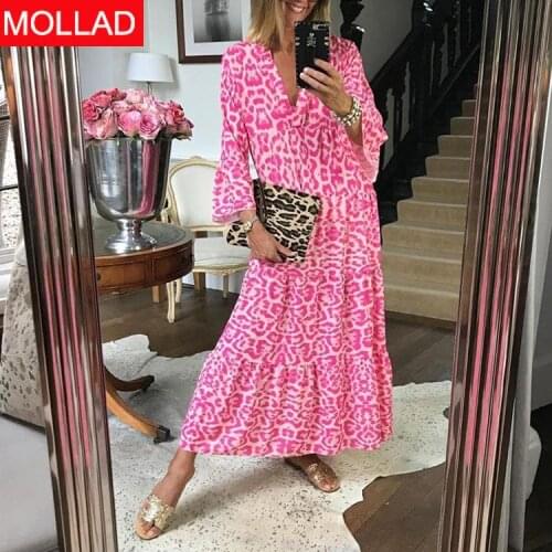 European and American Fashion Womens Wear Cross-Border 2021new V-neck Midi Dress Elegant Short Sleeve Leopard Print Dress